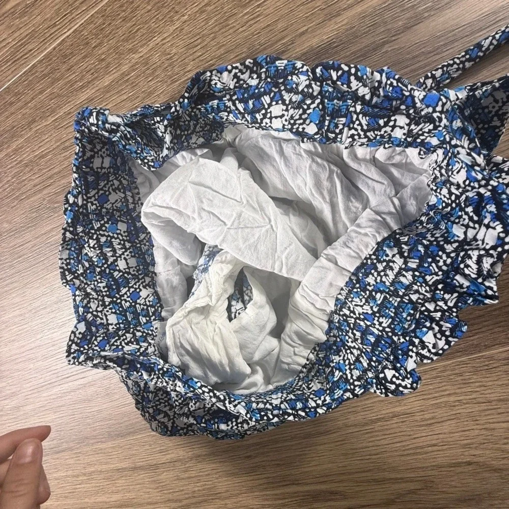Blue Rain Francescas Blue White Geometric Mosaic Paperbag Waist Tie Shorts M
